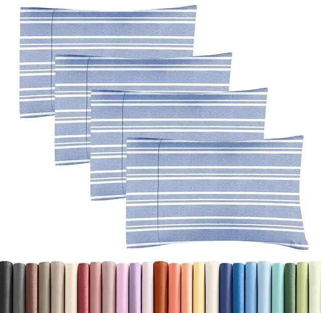 Main image of Standard Pillow Cases Set of 4 - Soft Hotel Quality Pillowcase Covers - Comfy, Cozy Bedding for Women, Men, Kids & Teens - Machine Washable Pillow Protectors - 4 Piece - Standard Size Blue Stripes