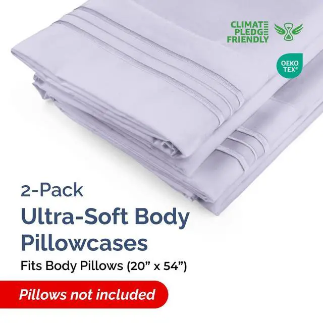 Alt view image 2 of 7 - Body Pillowcases Set of 2-20x54 Long Body Pillow Case - Soft Body Pillow Cover for Sleeping & Side Sleepers - Comfy, Wrinkle & Fade Free - Machine Washable w/Envelope Enclosure Light Lavender