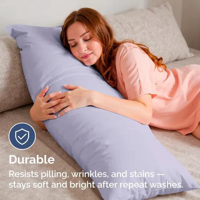 Alt view image 5 of 7 - Body Pillowcases Set of 2-20x54 Long Body Pillow Case - Soft Body Pillow Cover for Sleeping & Side Sleepers - Comfy, Wrinkle & Fade Free - Machine Washable w/Envelope Enclosure Light Lavender