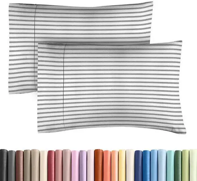 Main image of King Standard Pillow Cases Set of 2 - Ultra-Soft Hotel Quality Pillowcase Covers - Comfy, Cozy & Fade Free - Wrinkle Resistant - Machine Washable Pillow Protectors - 2 Piece Set - Grey Stripes 2