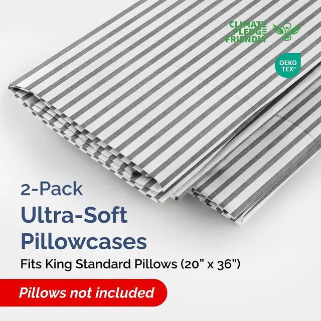 Alt view image 2 of 7 - King Standard Pillow Cases Set of 2 - Ultra-Soft Hotel Quality Pillowcase Covers - Comfy, Cozy & Fade Free - Wrinkle Resistant - Machine Washable Pillow Protectors - 2 Piece Set - Grey Stripes 2