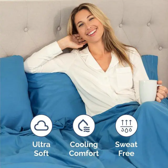 Alt view image 4 of 7 - King Size 4 Piece Sheet Set - Comfy Breathable & Cooling Sheets - Hotel Luxury Bed Sheets for Women and Men - Deep Pockets, Easy-Fit, Soft and Wrinkle Free Sheets - Denim Blue Oeko-Tex Bed Sheet Set