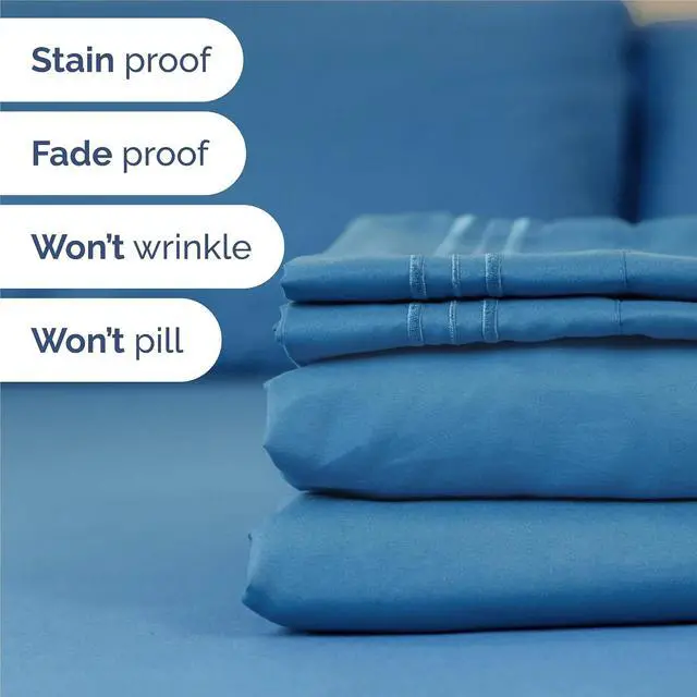 Alt view image 5 of 7 - King Size 4 Piece Sheet Set - Comfy Breathable & Cooling Sheets - Hotel Luxury Bed Sheets for Women and Men - Deep Pockets, Easy-Fit, Soft and Wrinkle Free Sheets - Denim Blue Oeko-Tex Bed Sheet Set