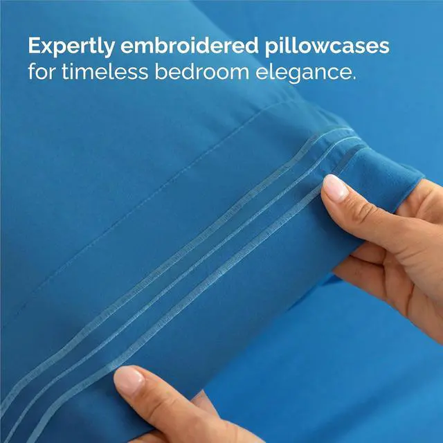 Alt view image 6 of 7 - King Size 4 Piece Sheet Set - Comfy Breathable & Cooling Sheets - Hotel Luxury Bed Sheets for Women and Men - Deep Pockets, Easy-Fit, Soft and Wrinkle Free Sheets - Denim Blue Oeko-Tex Bed Sheet Set