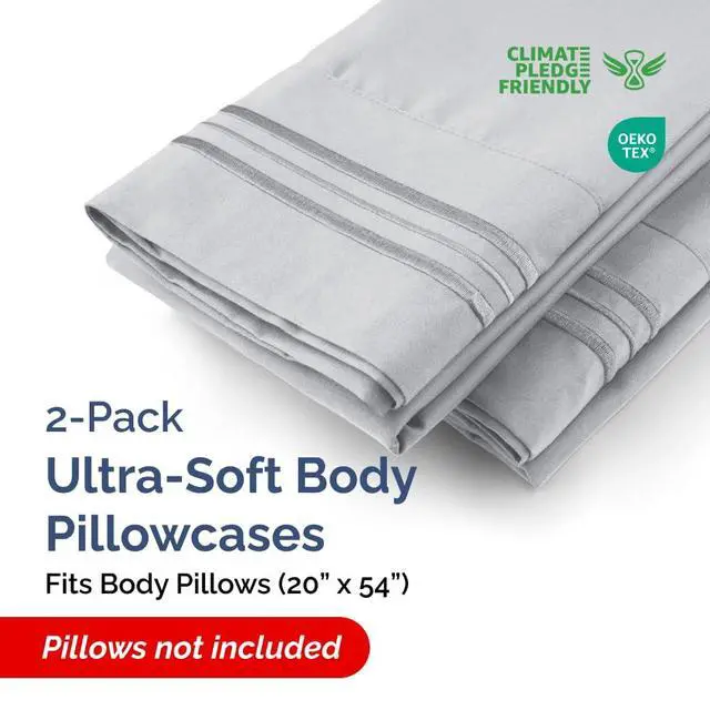 Alt view image 2 of 7 - Body Pillowcases Set of 2-20x54 Long Body Pillow Case - Soft Body Pillow Cover for Sleeping & Side Sleepers - Comfy, Breathable & Wrinkle Free - Machine Washable w/Envelope Enclosure (Steel Blue)