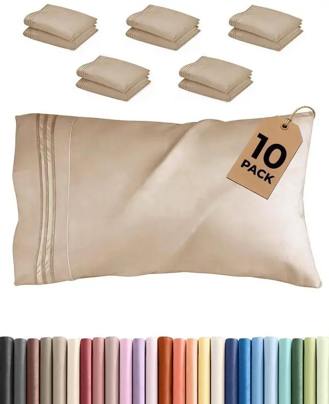 Main image of King Standard Pillow Cases Set of 10 - Ultra Soft Hotel Quality Pillowcase Covers - Comfy & Wrinkle Free - Shrink, Stain and Fade Resistant - Machine Washable Pillow Protectors - 10 Piece Set - Cream
