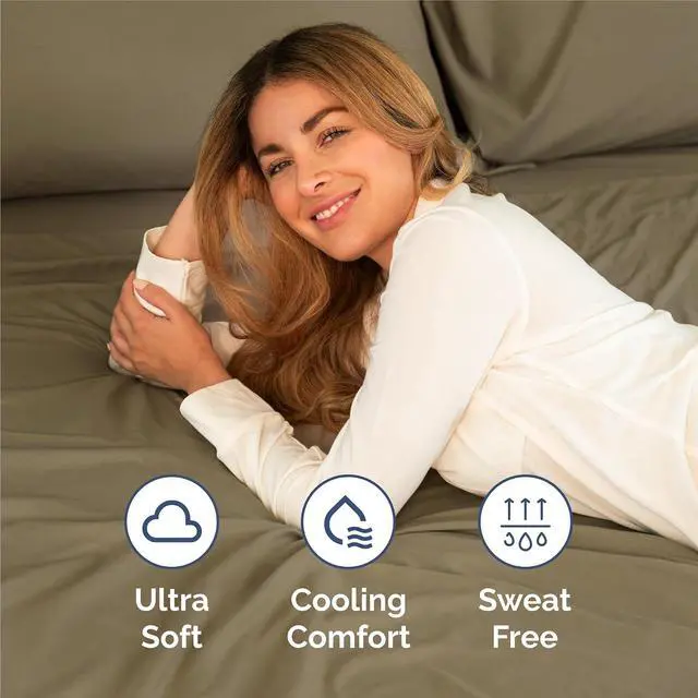 Alt view image 4 of 7 - Split King Size 5 Piece Sheet Set - Comfy Breathable & Cooling Sheets - Hotel Luxury Bed Sheets for Women & Men - Deep Pockets, Easy-Fit, Soft and Wrinkle Free Sheets - Khaki Oeko-Tex Bed Sheet Set