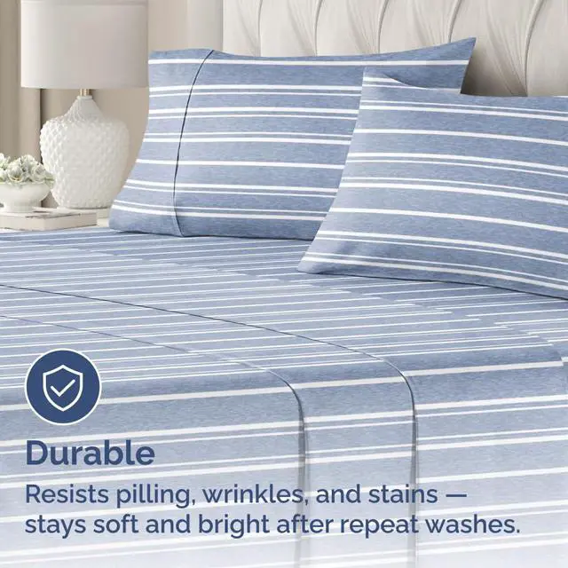 Alt view image 4 of 7 - Standard Pillow Cases Set of 4 - Soft Hotel Quality Pillowcase Covers - Comfy, Cozy Bedding for Women, Men, Kids & Teens - Machine Washable Pillow Protectors - 4 Piece - Standard Size Blue Stripes