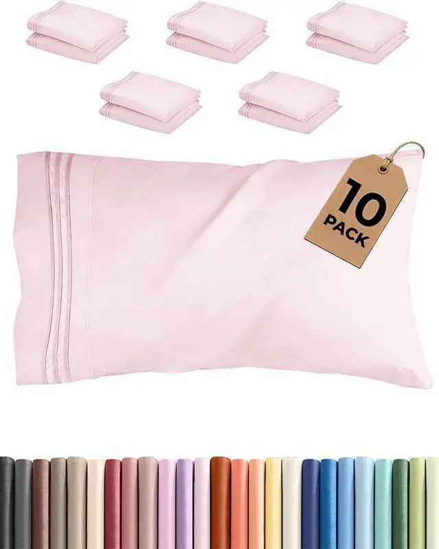 Main image of King Pillow Cases Set of 10 - Ultra Soft Hotel Quality Pillowcase Covers - Comfy & Wrinkle Free - Stain & Fade Resistant - Easy-Care, Machine Washable Pillow Protectors - 10 Piece Set - Lavender Pink