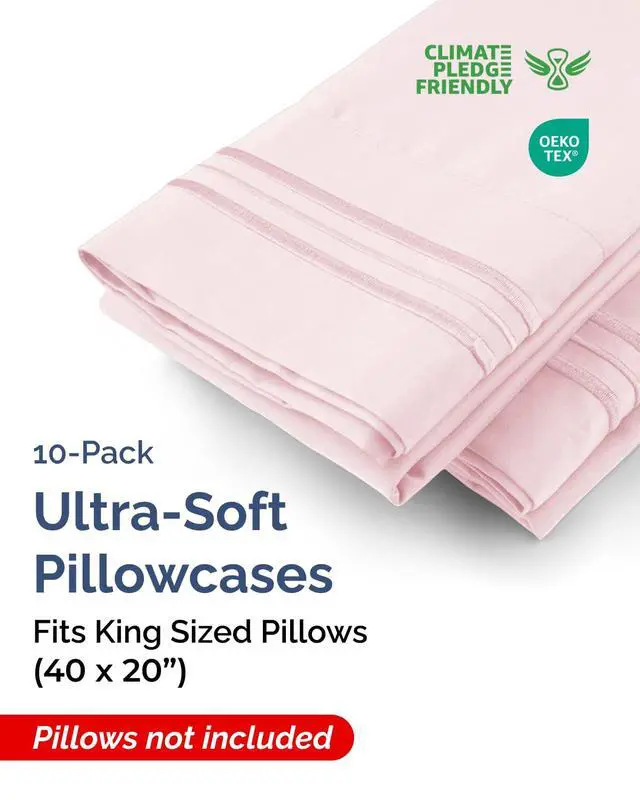 Alt view image 2 of 7 - King Pillow Cases Set of 10 - Ultra Soft Hotel Quality Pillowcase Covers - Comfy & Wrinkle Free - Stain & Fade Resistant - Easy-Care, Machine Washable Pillow Protectors - 10 Piece Set - Lavender Pink