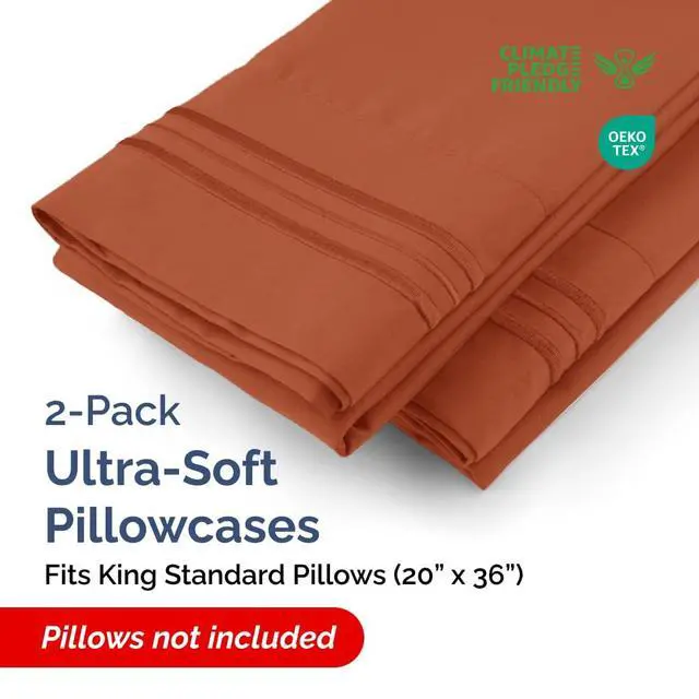 Alt view image 2 of 7 - King Standard Pillow Cases Set of 2 - Soft Hotel Quality Pillowcase Covers - Comfy, Cozy & Fade Free - Wrinkle Resistant - Machine Washable Pillow Protectors - 2 Piece Set - King Standard Terracotta