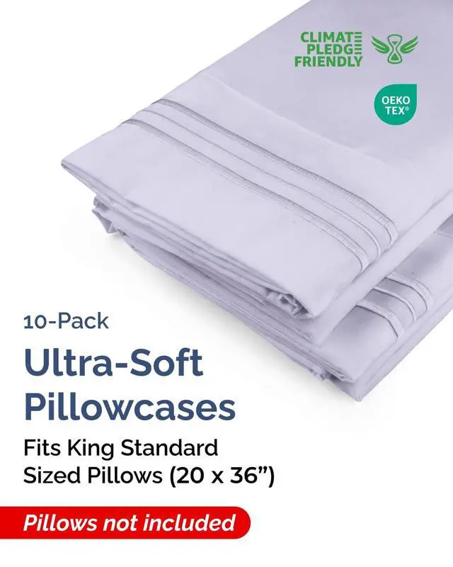 Alt view image 2 of 7 - King Standard Pillow Cases Set of 10 - Ultra Soft Hotel Quality Pillowcase Covers - Comfy & Wrinkle Free - Shrink & Fade Resistant - Machine Washable Pillow Protectors - 10 Piece Set - Light Lavender