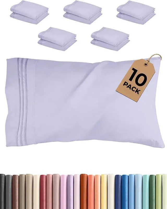Main image of King Pillow Cases Set of 10 - Ultra Soft Hotel Quality Pillowcase Covers - Comfy & Wrinkle Free - Shrink, Stain and Fade Resistant - Machine Washable Pillow Protectors - 10 Piece Set - Light Lavender