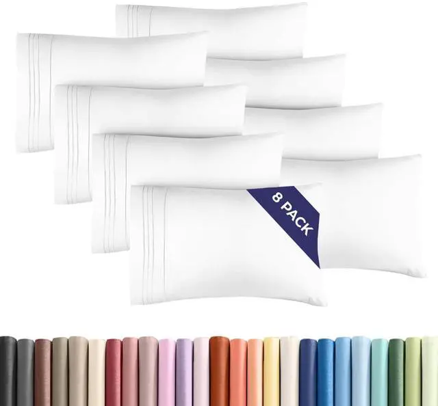 Main image of King Pillow Cases Set of 8 - Ultra Soft Hotel Quality Pillowcase Covers - Comfy & Wrinkle Free - Shrink, Stain and Fade Resistant - Easy-Care, Machine Washable Pillow Protectors - 8 Piece Set - White