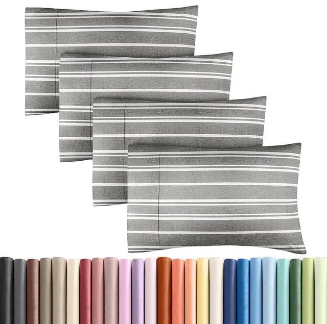 Main image of King Pillow Cases Set of 4 - Ultra Soft Hotel Quality Pillowcase Covers - Comfy, Cozy & Wrinkle Free - Shrinkage and Fade Resistant - Machine Washable Pillow Protectors - 4 Piece Set - Grey Stripes 3