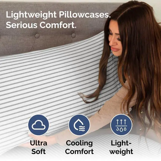 Alt view image 3 of 7 - King Standard Pillow Cases Set of 2 - Ultra-Soft Hotel Quality Pillowcase Covers - Comfy, Cozy & Fade Free - Wrinkle Resistant - Machine Washable Pillow Protectors - 2 Piece Set - Grey Stripes 2