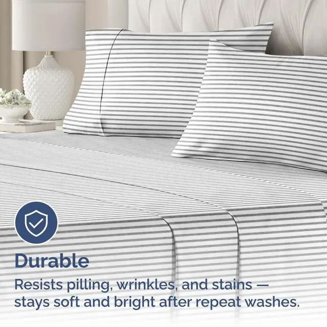 Alt view image 4 of 7 - King Standard Pillow Cases Set of 2 - Ultra-Soft Hotel Quality Pillowcase Covers - Comfy, Cozy & Fade Free - Wrinkle Resistant - Machine Washable Pillow Protectors - 2 Piece Set - Grey Stripes 2
