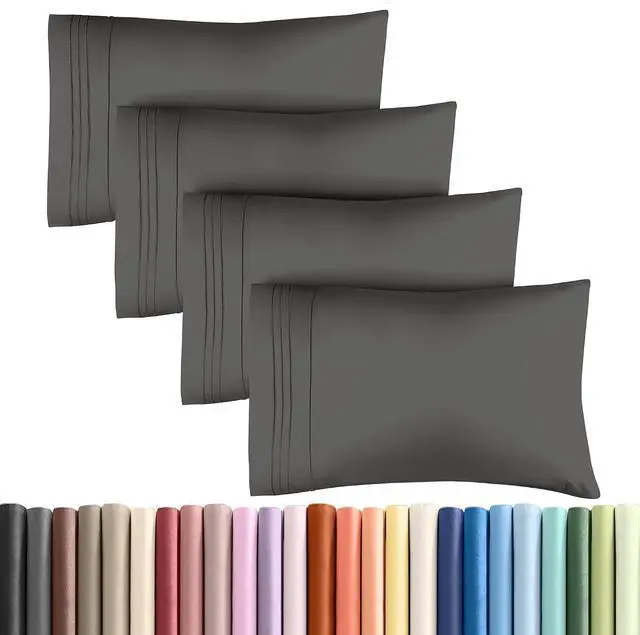Main image of King Pillow Cases Set of 4 - Ultra Soft Hotel Quality Pillowcase Covers - Comfy, Cozy & Wrinkle Free - Shrinkage, Stain and Fade Resistant - Machine Washable Pillow Protectors - 4 Piece Set - Charcoal