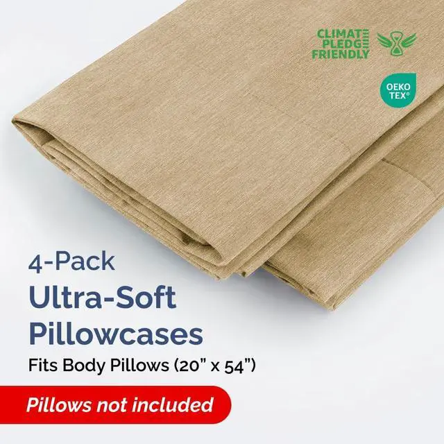 Alt view image 2 of 7 - Body Pillowcases Set of 4-20x54 Long Body Pillow Case - Soft Body Pillow Cover for Sleeping & Side Sleepers - Comfy, Breathable & Fade Free - Machine Washable w/Envelope Enclosure - (Heathered Tan)