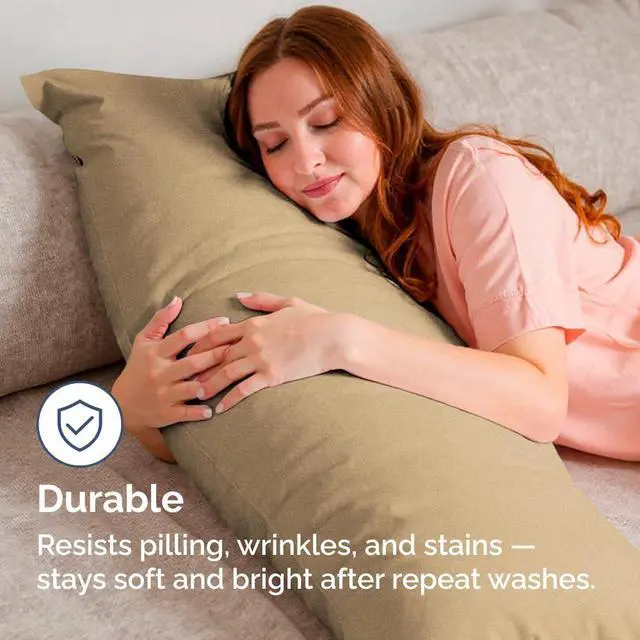 Alt view image 4 of 7 - Body Pillowcases Set of 4-20x54 Long Body Pillow Case - Soft Body Pillow Cover for Sleeping & Side Sleepers - Comfy, Breathable & Fade Free - Machine Washable w/Envelope Enclosure - (Heathered Tan)