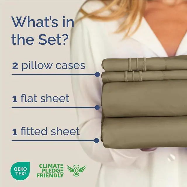 Alt view image 2 of 7 - King Size 4 Piece Sheet Set - Comfy Breathable & Cooling Sheets - Hotel Luxury Bed Sheets for Women & Men - Deep Pockets, Easy-Fit, Extra Soft and Wrinkle Free Sheets - Khaki Oeko-Tex Bed Sheet Set