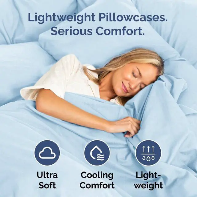 Alt view image 3 of 7 - Queen Pillow Cases Set of 2 - Ultra Soft Hotel Quality Pillowcase Covers - Comfy, Cozy & Wrinkle Free - Shrinkage, Stain & Fade Resistant - Machine Washable Pillow Protectors - 2 Piece Set - Sky Blue