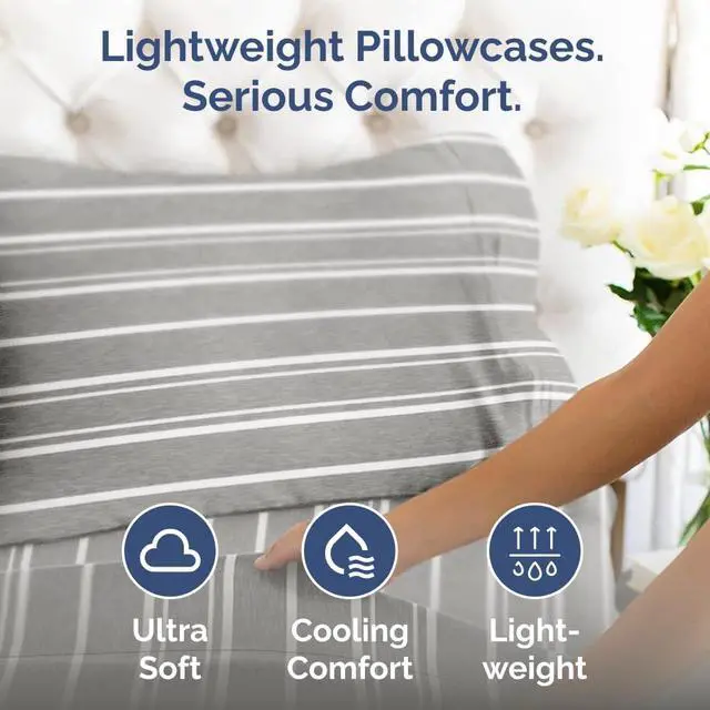 Alt view image 3 of 7 - King Pillow Cases Set of 4 - Ultra Soft Hotel Quality Pillowcase Covers - Comfy, Cozy & Wrinkle Free - Shrinkage and Fade Resistant - Machine Washable Pillow Protectors - 4 Piece Set - Grey Stripes 3