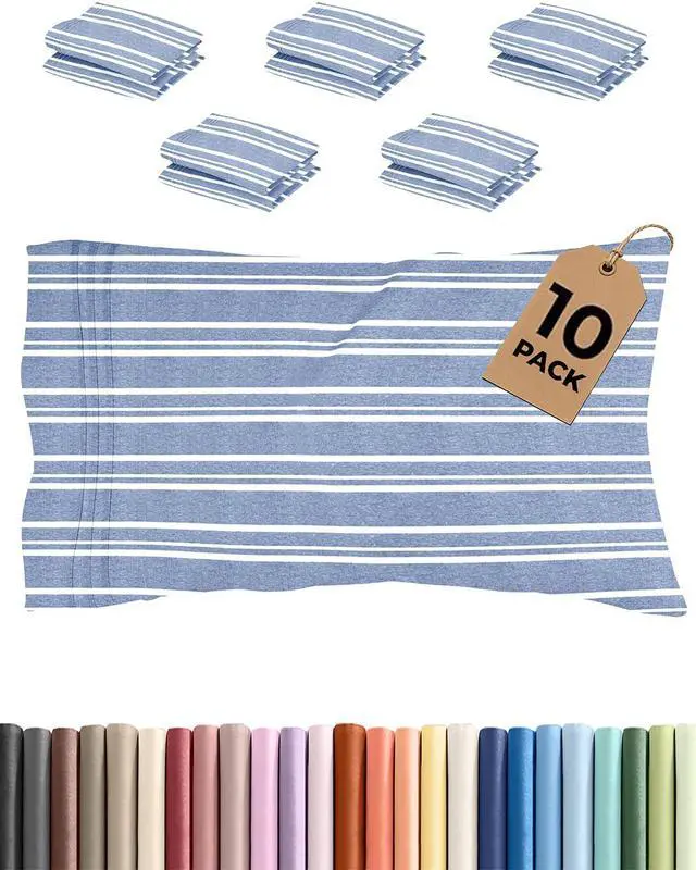 Main image of King Pillow Cases Set of 10 - Ultra Soft Hotel Quality Pillowcase Covers - Comfy & Wrinkle Free - Shrink & Fade Resistant - Easy-Care, Machine Washable Pillow Protectors - 10 Piece Set - Blue Stripes