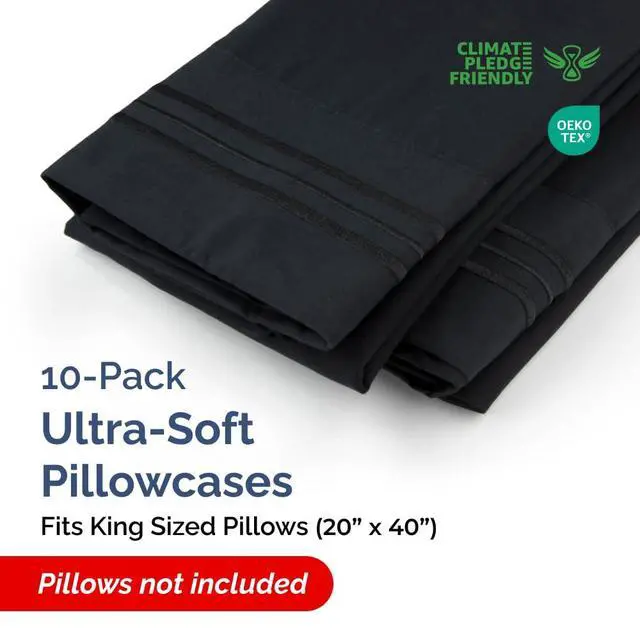 Alt view image 2 of 7 - King Pillow Cases Set of 10 - Ultra Soft Hotel Quality Pillowcase Covers - Comfy & Wrinkle Free - Shrink, Stain and Fade Resistant - Easy-Care, Machine Washable Pillow Protectors - 10 Pcs Set - Black