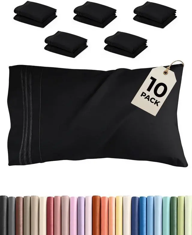 Main image of King Pillow Cases Set of 10 - Ultra Soft Hotel Quality Pillowcase Covers - Comfy & Wrinkle Free - Shrink, Stain and Fade Resistant - Easy-Care, Machine Washable Pillow Protectors - 10 Pcs Set - Black
