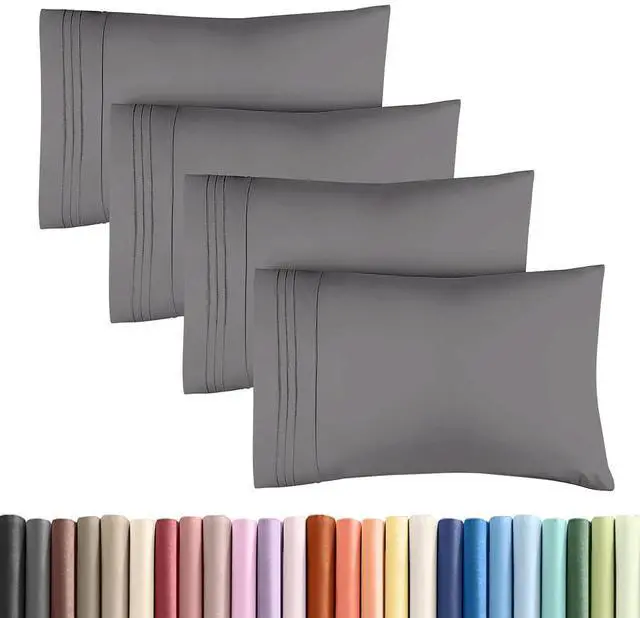 Main image of King Standard Pillow Cases Set of 4 - Soft Hotel Quality Pillowcase Covers - Comfy Bedding for Women, Men, Kids & Teens - Machine Washable Pillow Protectors - 4 Piece - King Standard Size Dark Grey