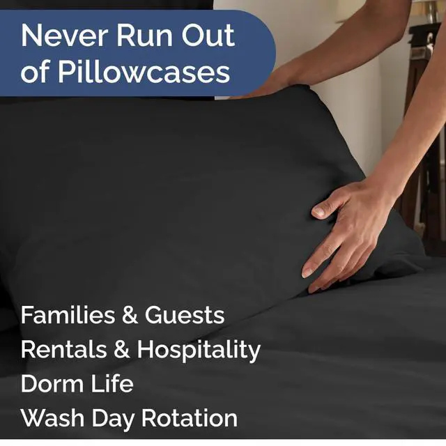 Alt view image 5 of 7 - King Pillow Cases Set of 10 - Ultra Soft Hotel Quality Pillowcase Covers - Comfy & Wrinkle Free - Shrink, Stain and Fade Resistant - Easy-Care, Machine Washable Pillow Protectors - 10 Pcs Set - Black
