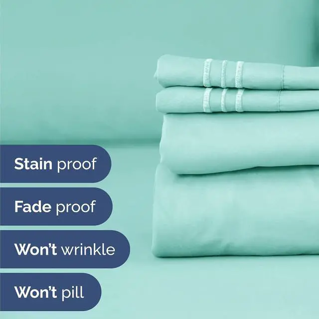 Alt view image 5 of 7 - Queen Size 4 Piece Sheet Set - Comfy Breathable & Cooling Sheets - Hotel Luxury Bed Sheets for Women & Men - Deep Pockets, Easy-Fit, Extra Soft & Wrinkle Free Sheets - Spa Blue Oeko-Tex Bed Sheet Set