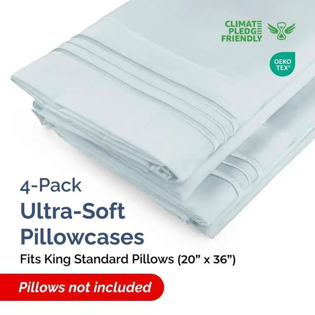 Alt view image 2 of 7 - King Standard Pillow Cases Set of 4 - Soft Hotel Quality Pillowcase Covers - Comfy Bedding for Women, Men, Kids & Teens - Machine Washable Pillow Protectors - 4 Piece Set - King Standard Size Sky Blue