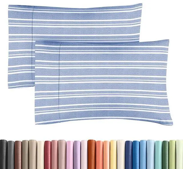 Main image of King Standard Pillow Cases Set of 2 - Ultra-Soft Hotel Quality Pillowcase Covers - Comfy, Cozy & Fade Free - Wrinkle Resistant - Machine Washable Pillow Protectors - 2 Piece Set - Blue Stripes 3