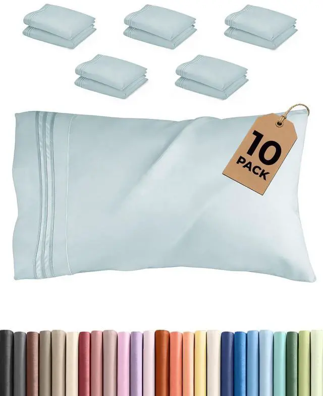 Main image of King Pillow Cases Set of 10 - Ultra Soft Hotel Quality Pillowcase Covers - Comfy & Wrinkle Free - Shrink, Stain & Fade Resistant - Easy-Care, Machine Washable Pillow Protectors - 10 Pcs Set - Ice Blue