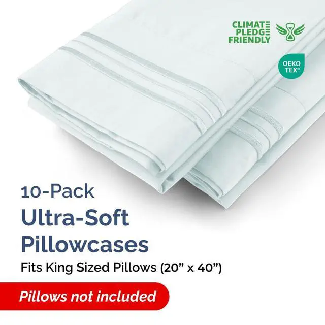 Alt view image 2 of 7 - King Pillow Cases Set of 10 - Ultra Soft Hotel Quality Pillowcase Covers - Comfy & Wrinkle Free - Shrink, Stain & Fade Resistant - Easy-Care, Machine Washable Pillow Protectors - 10 Pcs Set - Ice Blue