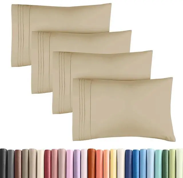 Main image of King Standard Pillow Cases Set of 4 - Soft Hotel Quality Pillowcase Covers - Comfy Bedding for Women, Men, Kids & Teens - Machine Washable Pillow Protectors - 4 Piece Set - King Standard Size Beige