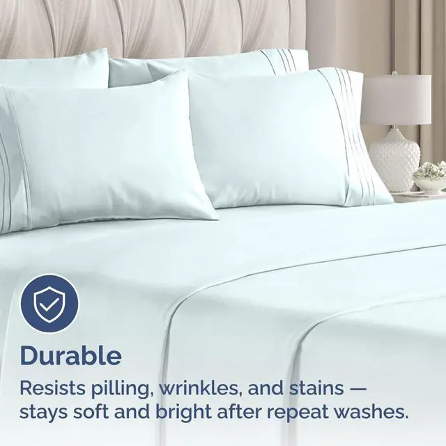 Alt view image 4 of 7 - King Pillow Cases Set of 10 - Ultra Soft Hotel Quality Pillowcase Covers - Comfy & Wrinkle Free - Shrink, Stain & Fade Resistant - Easy-Care, Machine Washable Pillow Protectors - 10 Pcs Set - Ice Blue