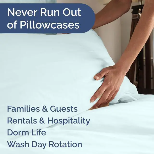 Alt view image 5 of 7 - King Pillow Cases Set of 10 - Ultra Soft Hotel Quality Pillowcase Covers - Comfy & Wrinkle Free - Shrink, Stain & Fade Resistant - Easy-Care, Machine Washable Pillow Protectors - 10 Pcs Set - Ice Blue