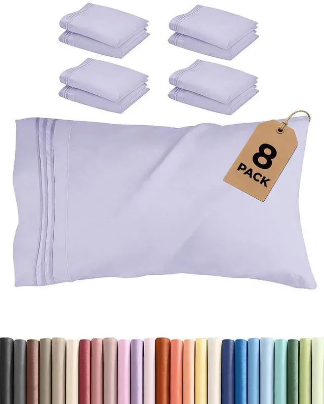 Main image of King Pillow Cases Set of 8 - Ultra Soft Hotel Quality Pillowcase Covers - Comfy & Wrinkle Free - Shrink & Fade Resistant - Easy-Care, Machine Washable Pillow Protectors - 8 Piece Set - Light Lavender