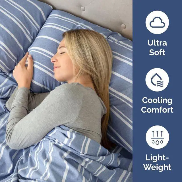 Alt view image 3 of 7 - King Standard Pillow Cases Set of 2 - Ultra-Soft Hotel Quality Pillowcase Covers - Comfy, Cozy & Fade Free - Wrinkle Resistant - Machine Washable Pillow Protectors - 2 Piece Set - Blue Stripes 3