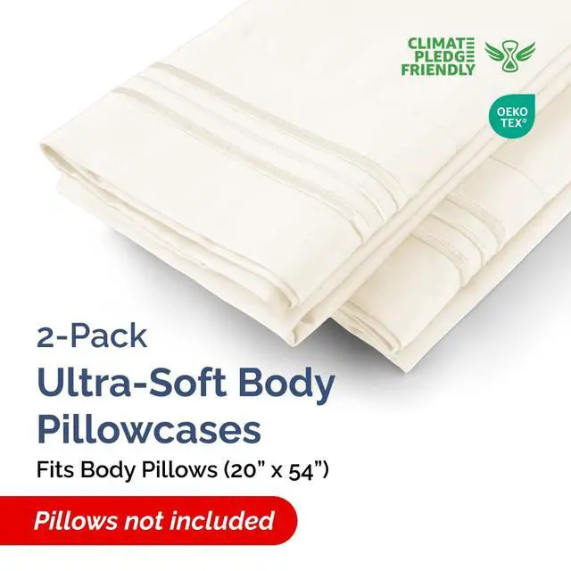 Alt view image 2 of 7 - Body Pillowcases Set of 2-20x54 Long Body Pillow Case - Soft Body Pillow Cover for Sleeping & Side Sleepers - Comfy, Breathable & Wrinkle Free - Machine Washable w/Envelope Enclosure (Off White)