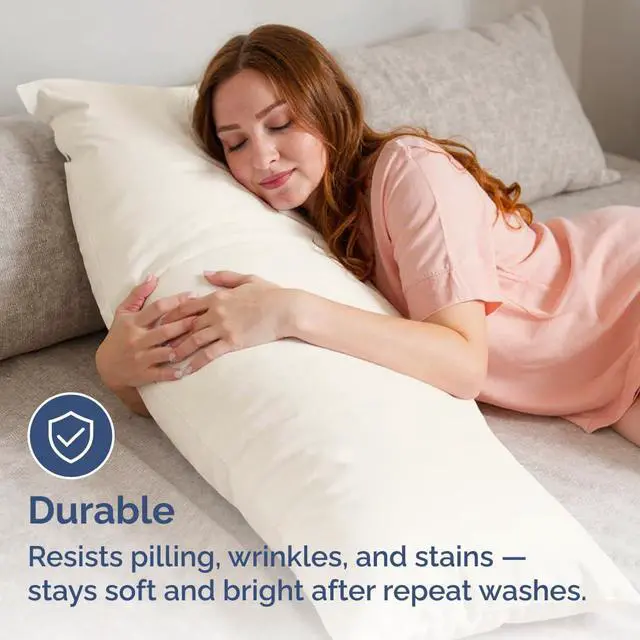 Alt view image 4 of 7 - Body Pillowcases Set of 2-20x54 Long Body Pillow Case - Soft Body Pillow Cover for Sleeping & Side Sleepers - Comfy, Breathable & Wrinkle Free - Machine Washable w/Envelope Enclosure (Off White)