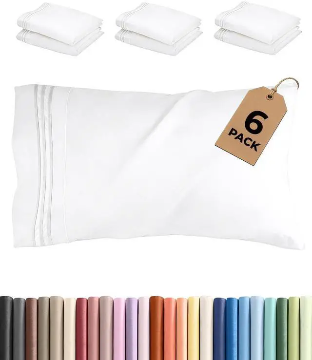 Main image of King Pillow Cases Set of 6 - Ultra Soft Hotel Quality Pillowcase Covers - Comfy & Wrinkle Free - Shrink, Stain and Fade Resistant - Easy-Care, Machine Washable Pillow Protectors - 6 Piece Set - White