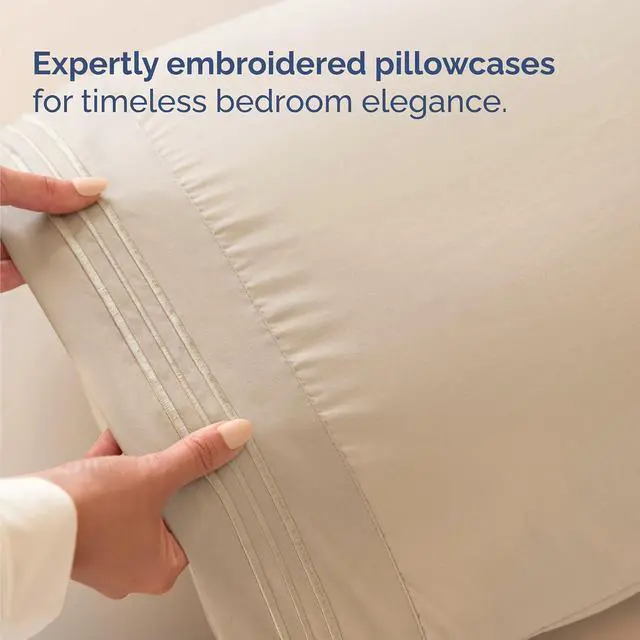 Alt view image 6 of 7 - Queen Size 4 Piece Sheet Set - Comfy Breathable & Cooling Sheets - Hotel Luxury Bed Sheets for Women & Men - Deep Pockets, Easy-Fit, Extra Soft and Wrinkle Free Sheets - Cream Oeko-Tex Bed Sheet Set