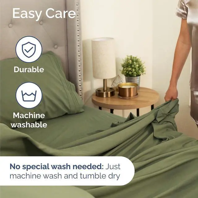 Alt view image 7 of 7 - Queen Size 4 Piece Sheet Set - Comfy Breathable & Cooling Sheets - Hotel Luxury Bed Sheets for Women & Men - Deep Pockets, Easy-Fit, Soft and Wrinkle Free Sheets - Sage Green Oeko-Tex Bed Sheet Set