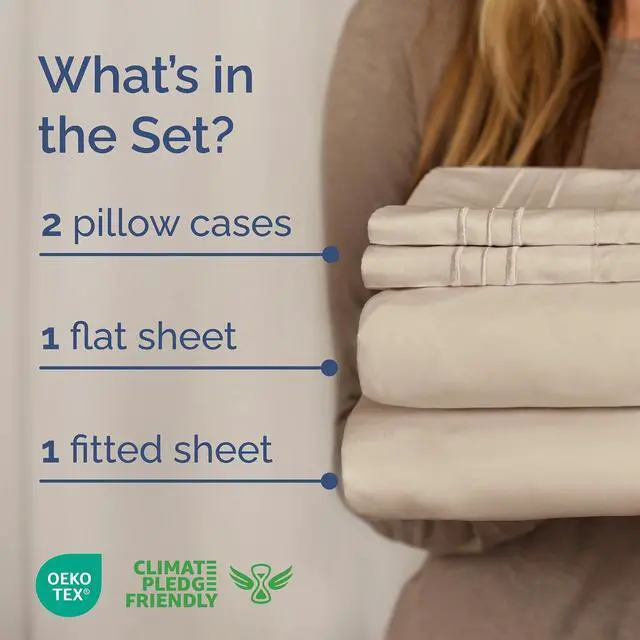 Alt view image 2 of 7 - King Size 4 Piece Sheet Set - Comfy Breathable & Cooling Sheets - Hotel Luxury Bed Sheets for Women & Men - Deep Pockets, Easy-Fit, Extra Soft and Wrinkle Free Sheets - Wheat Oeko-Tex Bed Sheet Set