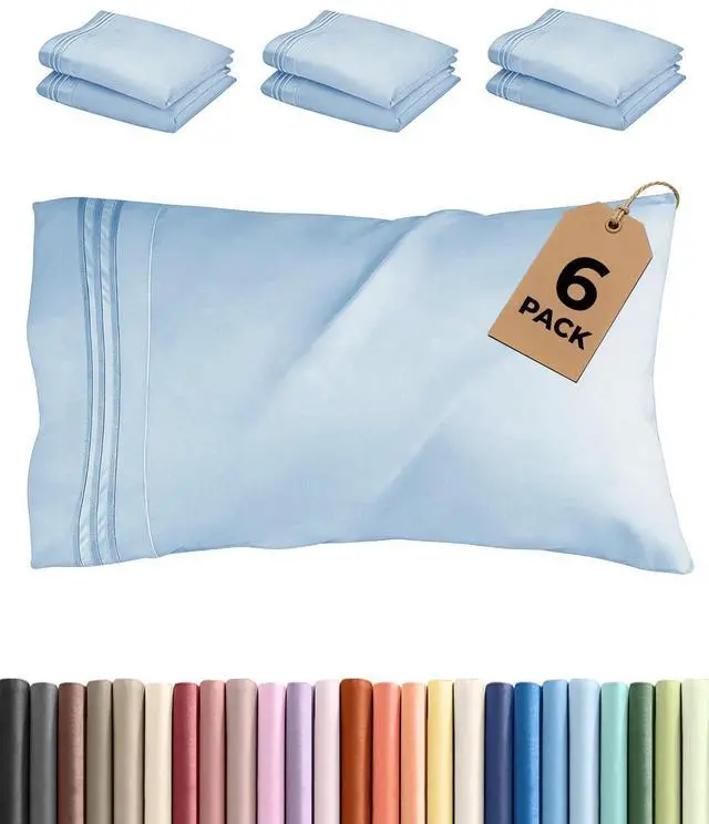 Main image of Standard Pillow Cases Set of 6 - Ultra Soft Hotel Quality Pillowcase Covers - Comfy & Wrinkle Free - Shrink, Stain and Fade Resistant - Machine Washable Pillow Protectors - 6 Piece Set - Light Blue