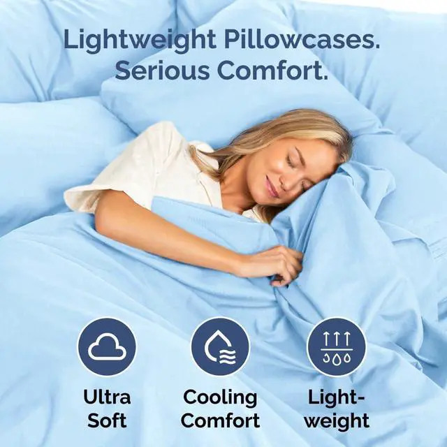 Alt view image 3 of 7 - Standard Pillow Cases Set of 6 - Ultra Soft Hotel Quality Pillowcase Covers - Comfy & Wrinkle Free - Shrink, Stain and Fade Resistant - Machine Washable Pillow Protectors - 6 Piece Set - Light Blue